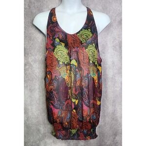 Lane Bryant Sheer Paisley Tank Bubble Top Extra Long Womens Plus Size 26 Elastic
